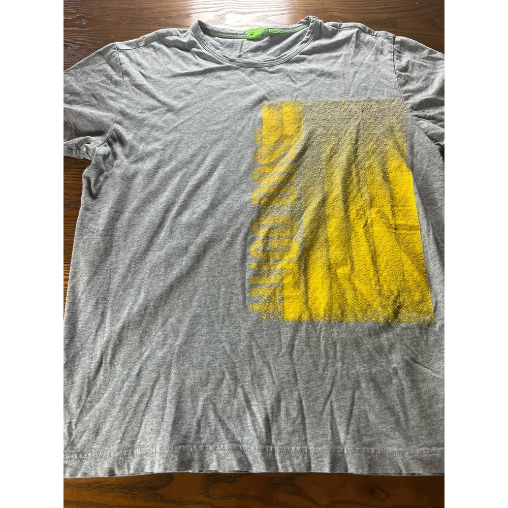 BOSS Gray Yellow Logo Graphic Print Cotton Tee Men's Crew Neck T-Shirt M
